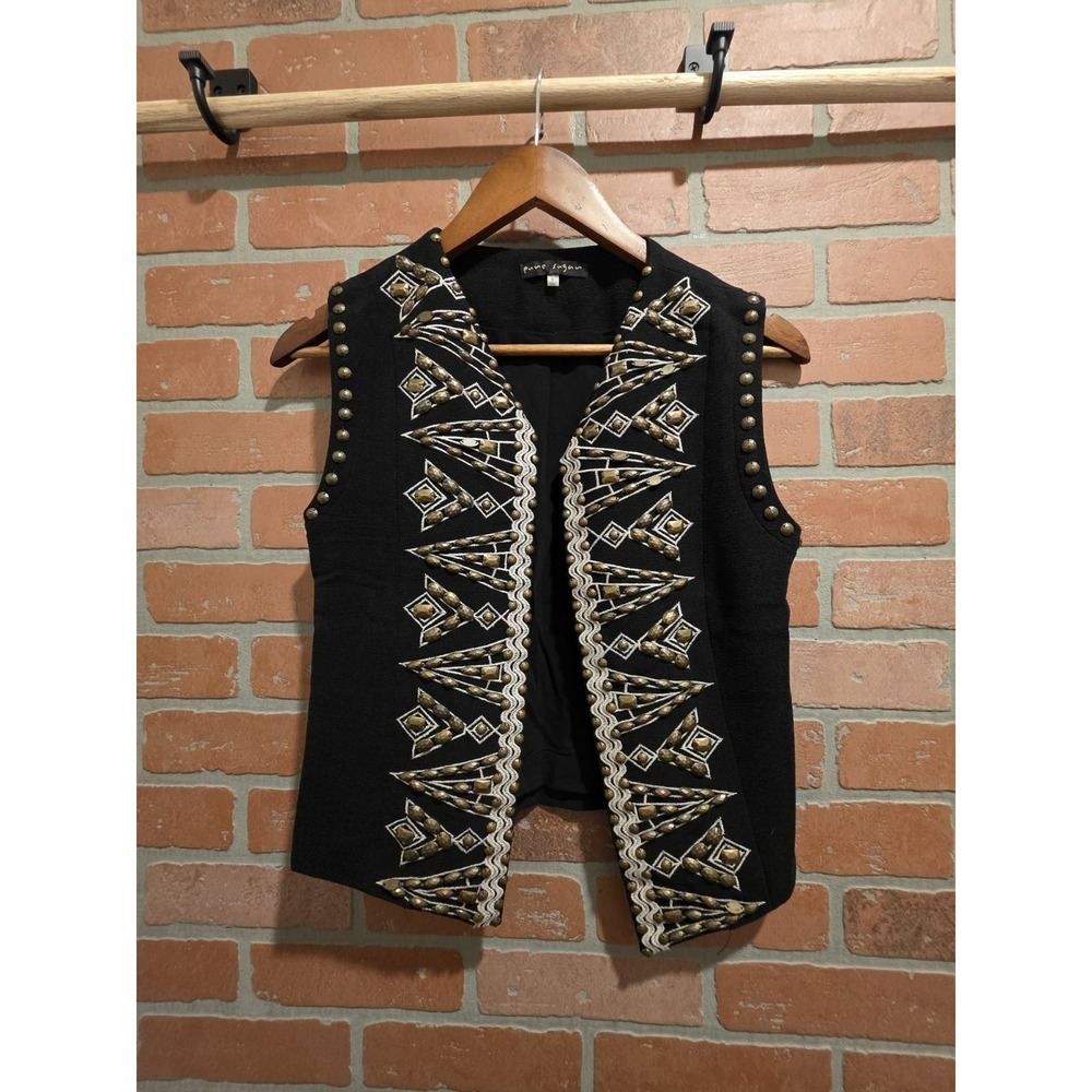 Pure Sugar Black Embellished Studded Boho Western Open Front Vest Chic SM  sku92